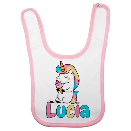 Bavaglino neonato personalizzato con nome unicorno con gelato Unicorni