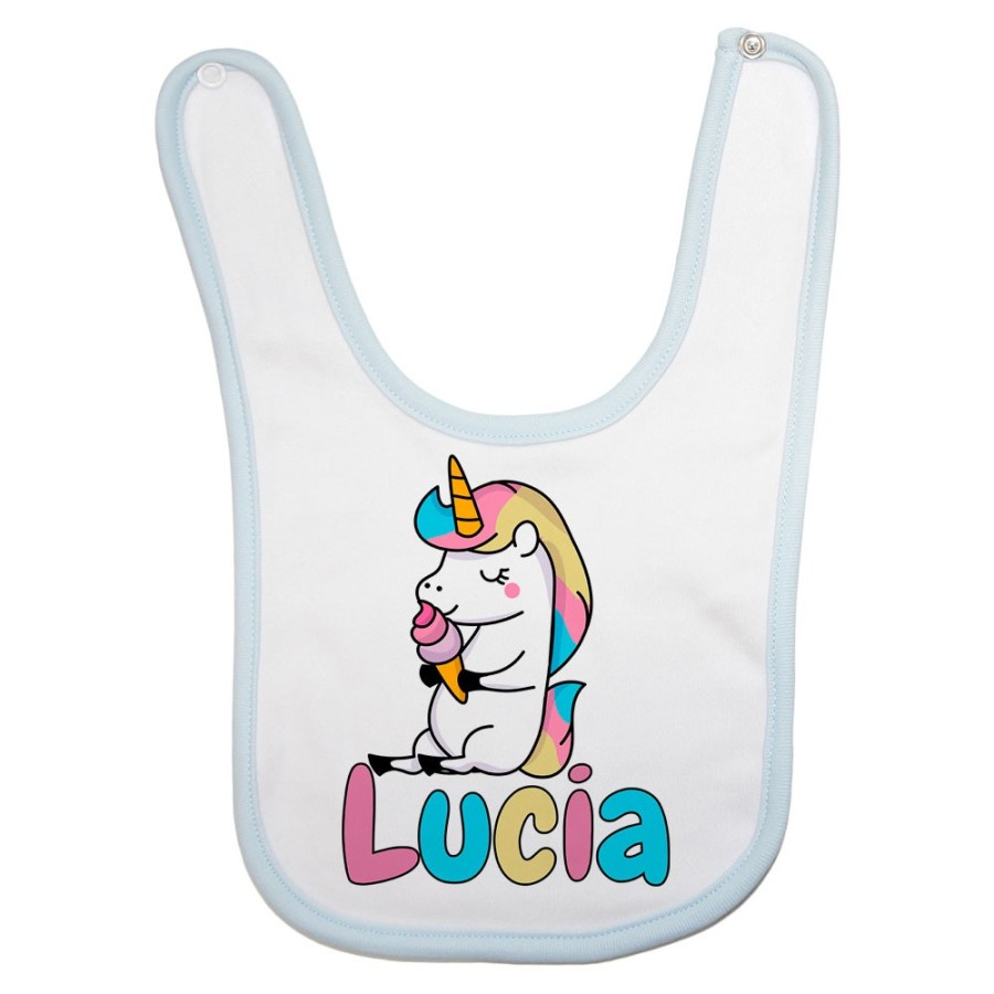 Bavaglino neonato personalizzato con nome unicorno con gelato Unicorni