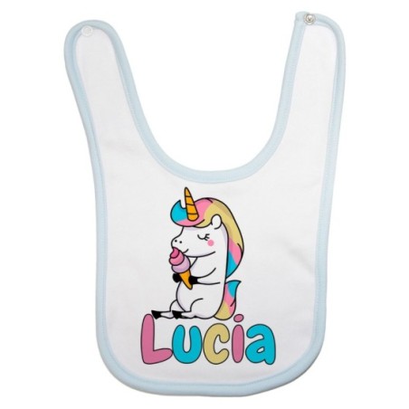 Bavaglino neonato personalizzato con nome unicorno con gelato Unicorni