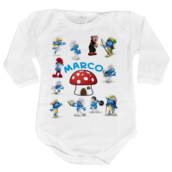 Body neonato personalizzato con nome puffi Cartoon