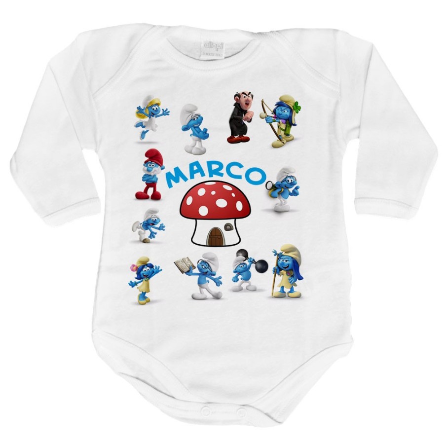 Body neonato personalizzato con nome puffi Cartoon