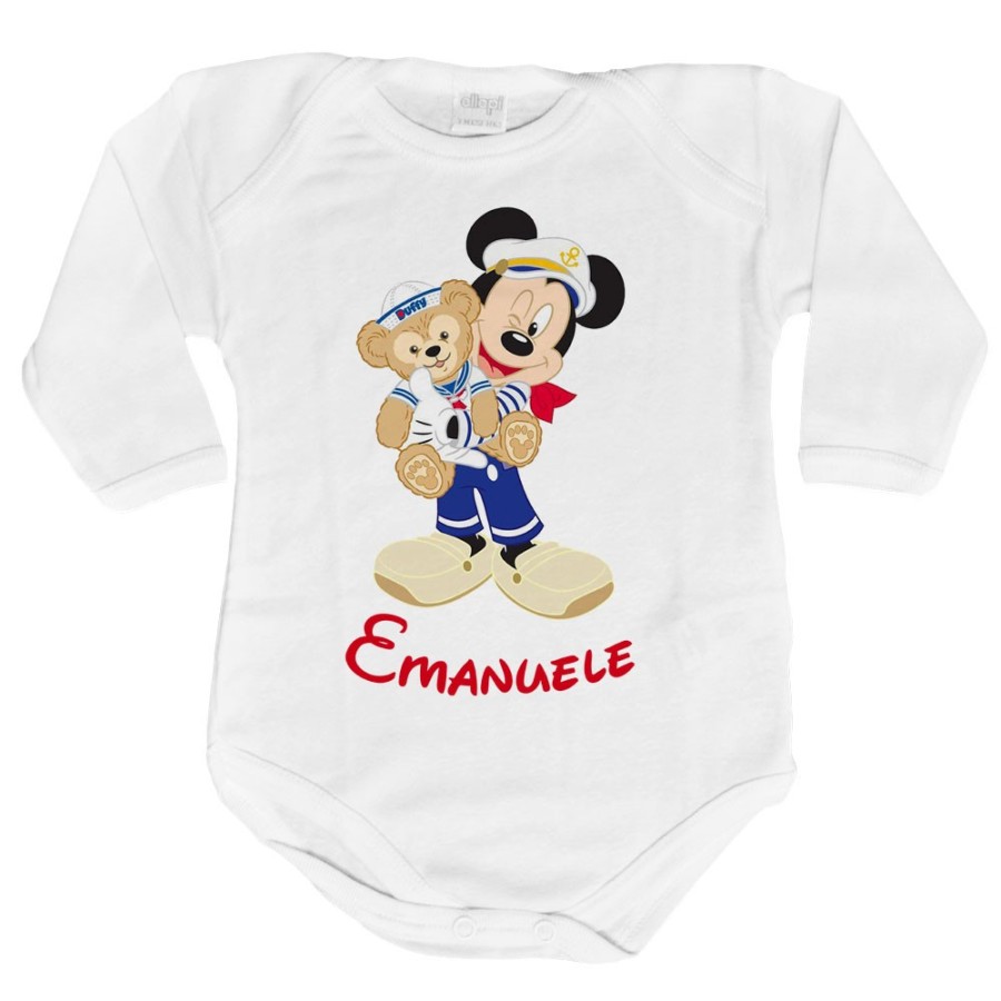 Body neonato personalizzato con nome topolino marinaio Cartoon