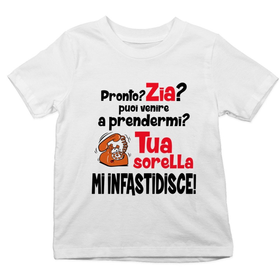T-shirt bambino pronto zia zio? puoi venire a prendermi? tua sorella mi infastidisce Per gli zii