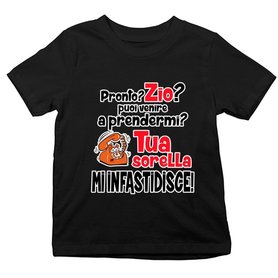 T-shirt bambino pronto zia zio? puoi venire a prendermi? tua sorella mi infastidisce Per gli zii
