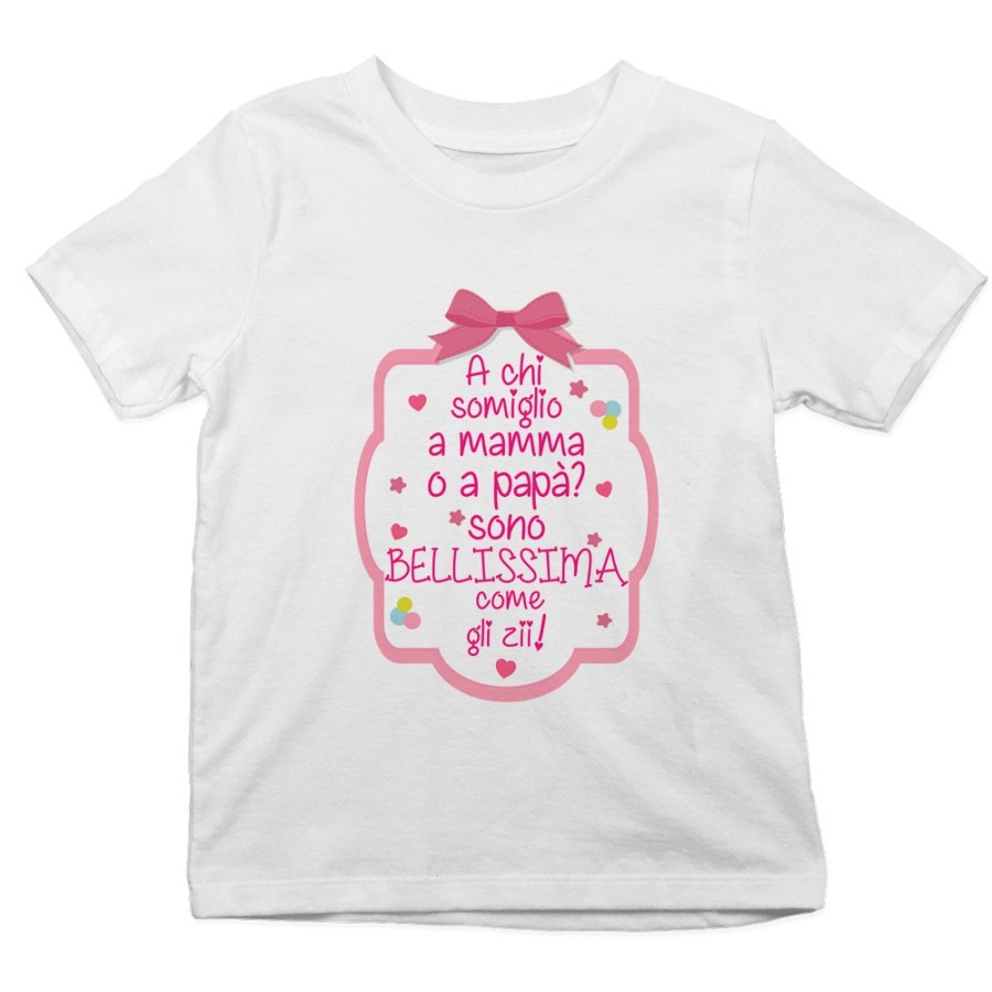 T-shirt bambino a chi somiglio a mamma o papà? sono bellissimo come zio come gli zii Per gli zii
