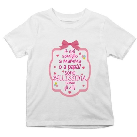 T-shirt bambino a chi somiglio a mamma o papà? sono...