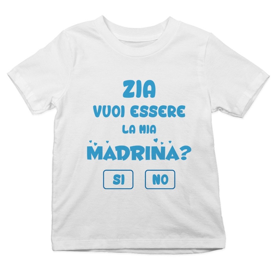 T-shirt bambino personalizzabile  nome zia zio vuoi essere il mio padrino? Per gli zii