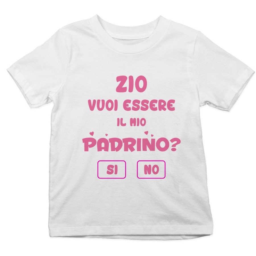 T-shirt bambino personalizzabile  nome zia zio vuoi essere il mio padrino? Per gli zii
