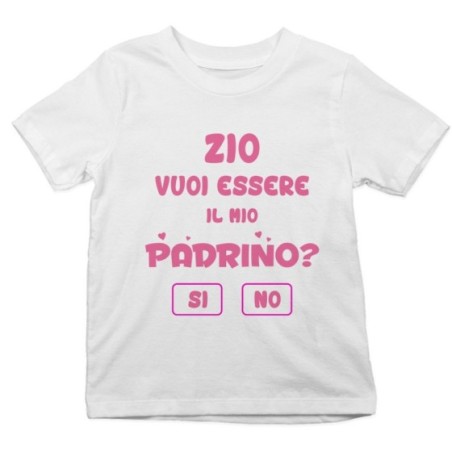 T-shirt bambino personalizzabile  nome zia zio vuoi essere il mio padrino? Per gli zii