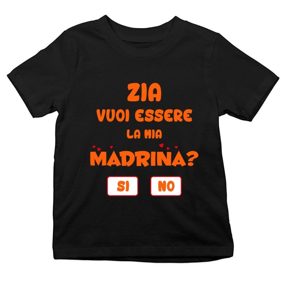 T-shirt bambino personalizzabile  nome zia zio vuoi essere il mio padrino? Per gli zii