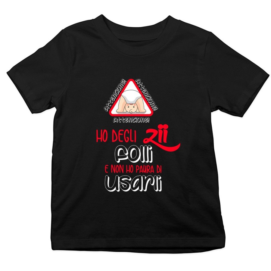 T-shirt bambino attenzione ho uno zio degli zii folli e non ho paura di usarlo usarli Per gli zii