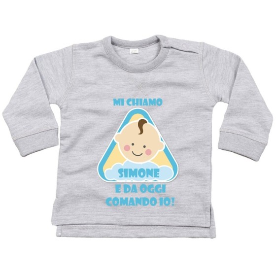 Felpa neonato personalizzata con nome eccomi e da oggi comando io Divertenti