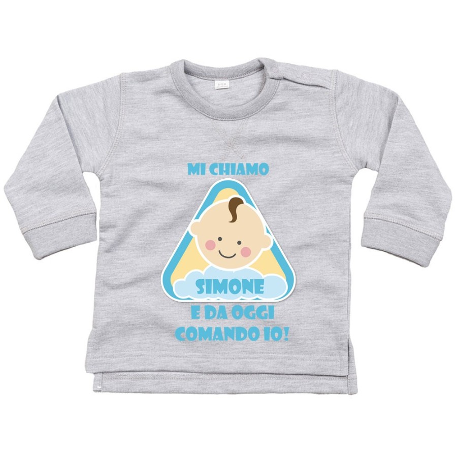 Felpa neonato personalizzata con nome eccomi e da oggi comando io Divertenti