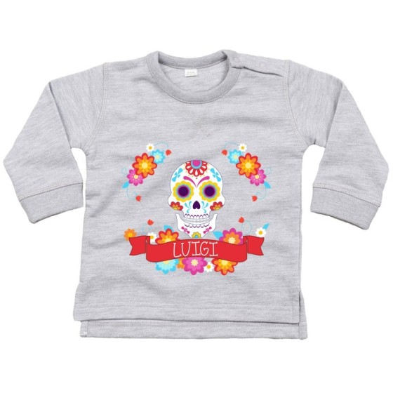 Felpa neonato personalizzata con nome flower skull Divertenti