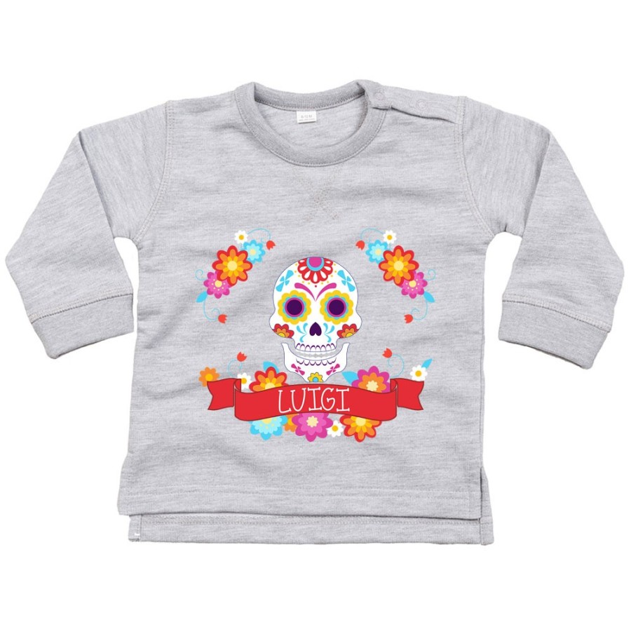 Felpa neonato personalizzata con nome flower skull Divertenti