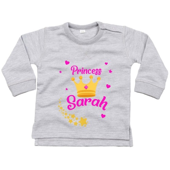 Felpa neonato personalizzata con nome prince princess con corona Divertenti