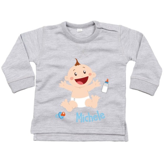 Felpa neonato personalizzata con nome bimbo con ciuccio e biberon Divertenti