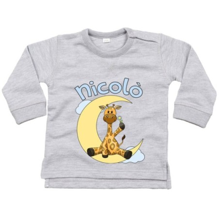Felpa neonato personalizzata con nome giraffa sulla luna
