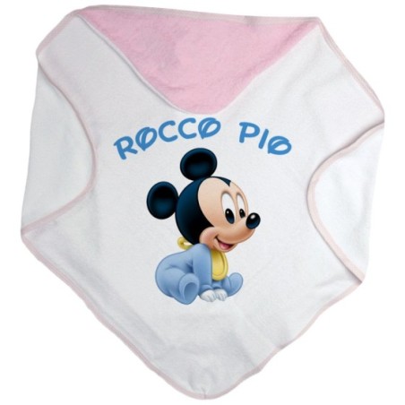 Accappatoio neonato personalizzato con nome baby topolino seduto Cartoon