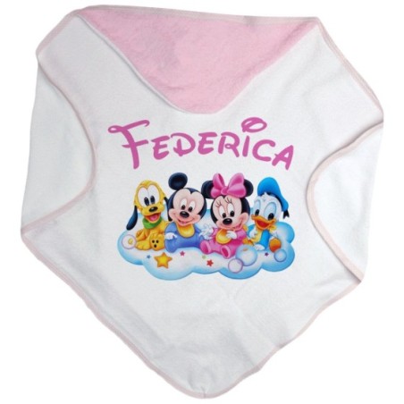 Accappatoio neonato personalizzato con nome baby disney family Cartoon