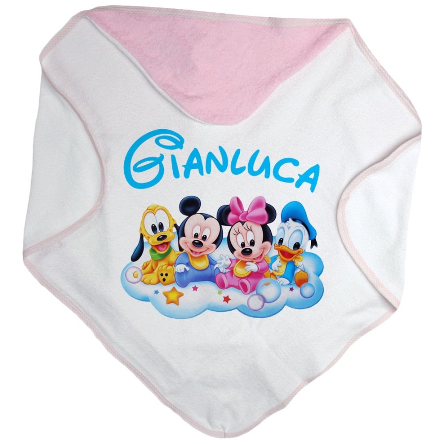 Accappatoio neonato personalizzato con nome baby disney family Cartoon