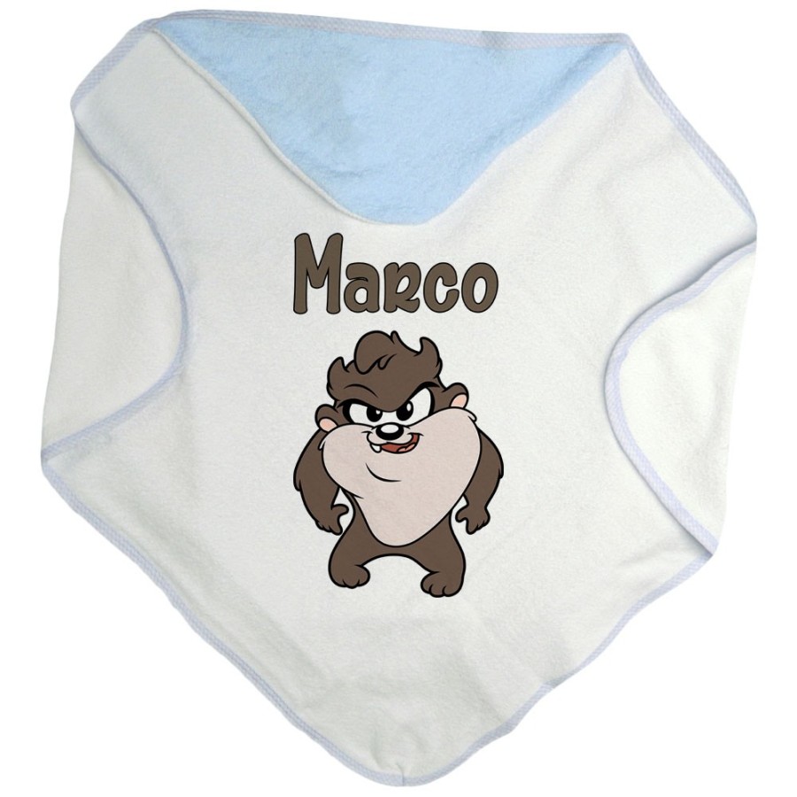 Accappatoio neonato personalizzato con nome baby tazmania Cartoon