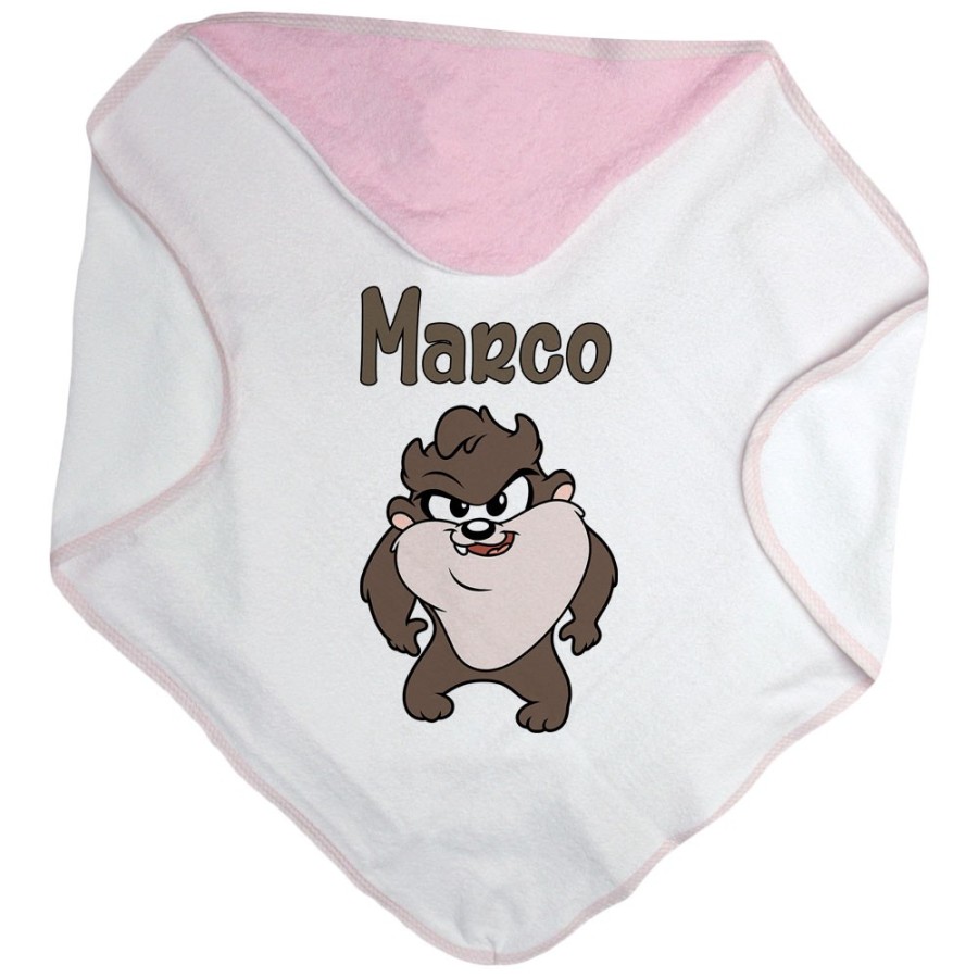 Accappatoio neonato personalizzato con nome baby tazmania Cartoon