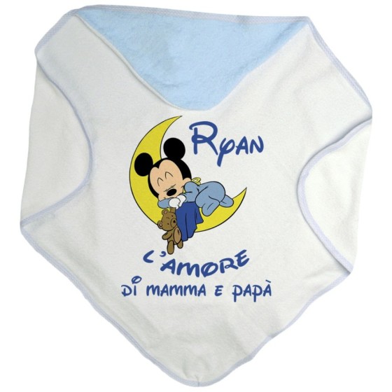 Accappatoio neonato personalizzato con nome baby topolino sleeping l'amore di mamma e papà Cartoon