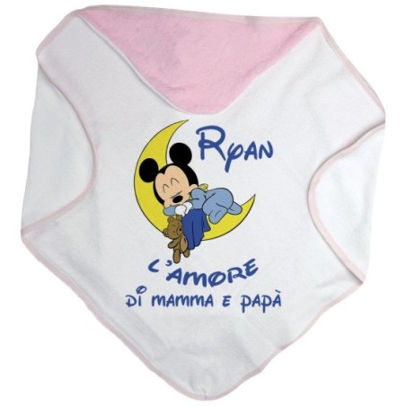 Accappatoio neonato personalizzato con nome baby topolino sleeping l'amore di mamma e papà Cartoon