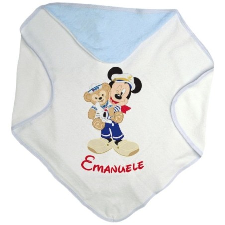 Accappatoio neonato personalizzato con nome topolino marinaio Cartoon
