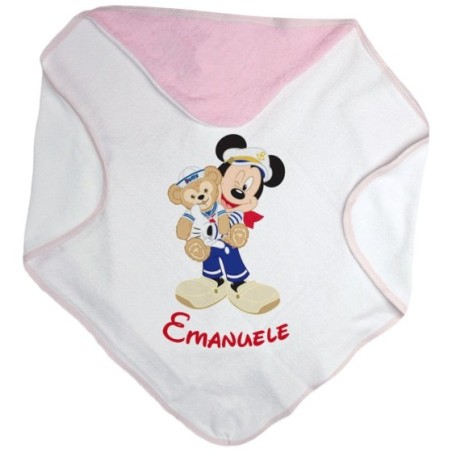 Accappatoio neonato personalizzato con nome topolino marinaio Cartoon