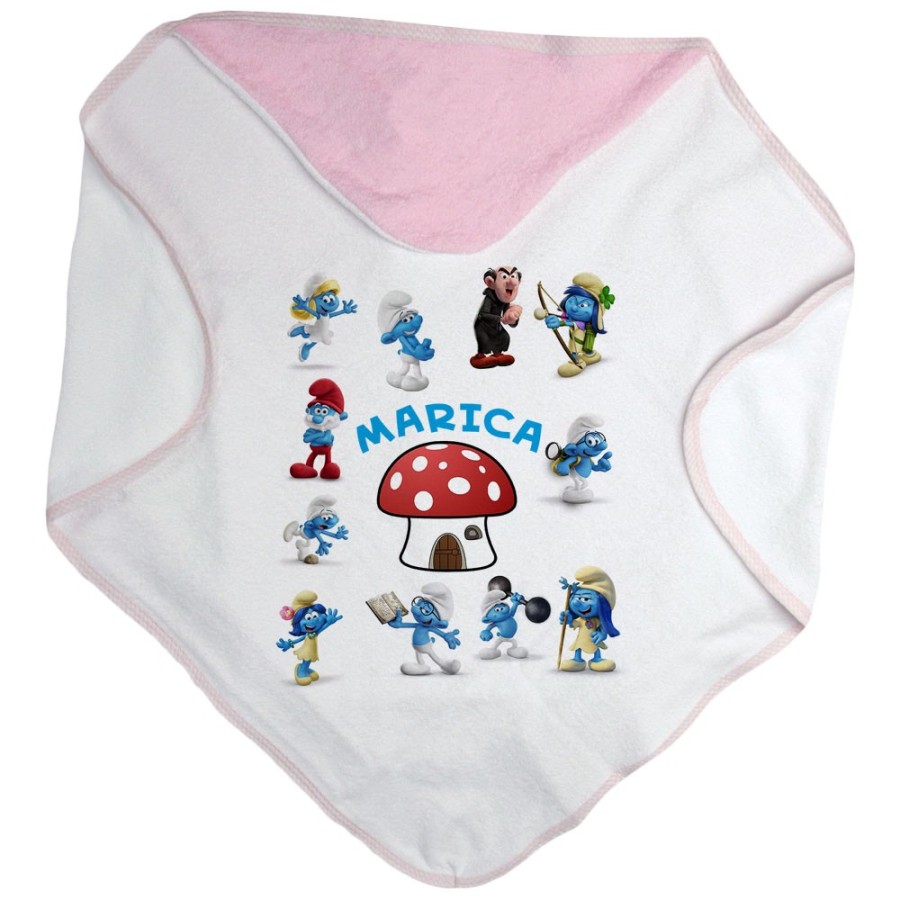 Accappatoio neonato personalizzato con nome puffi Cartoon