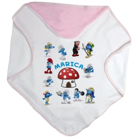 Accappatoio neonato personalizzato con nome puffi Cartoon