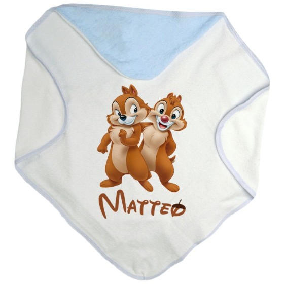 Accappatoio neonato personalizzato con nome cip e ciop Cartoon