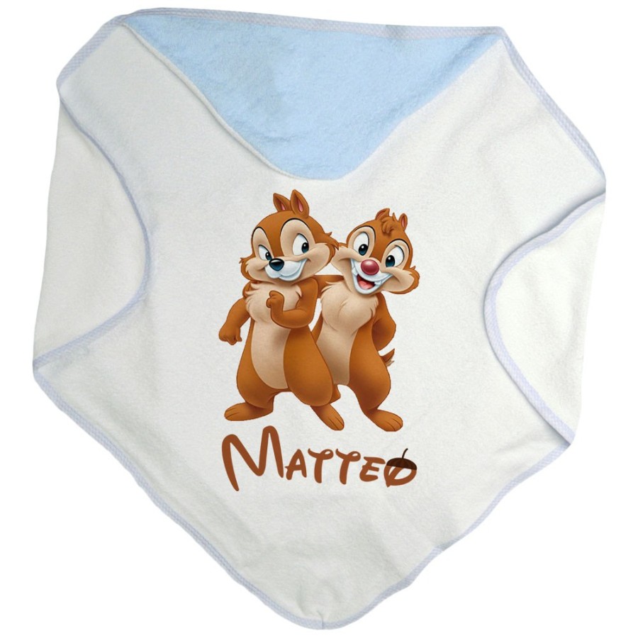 Accappatoio neonato personalizzato con nome cip e ciop Cartoon