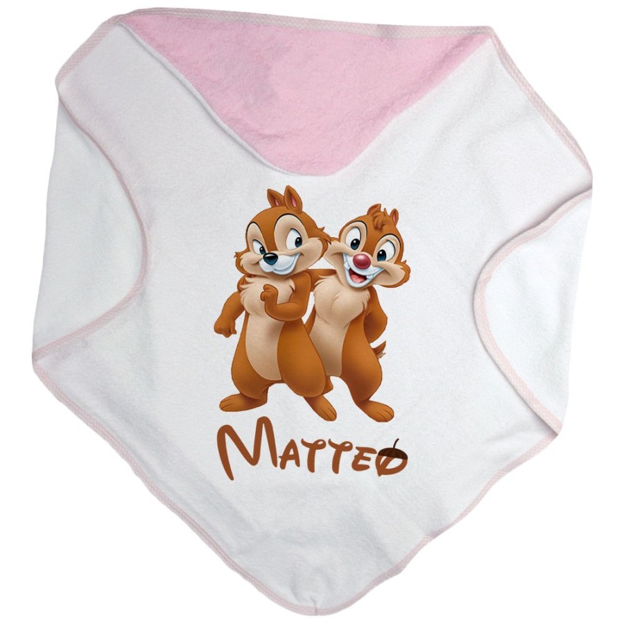 Accappatoio neonato personalizzato con nome cip e ciop Cartoon