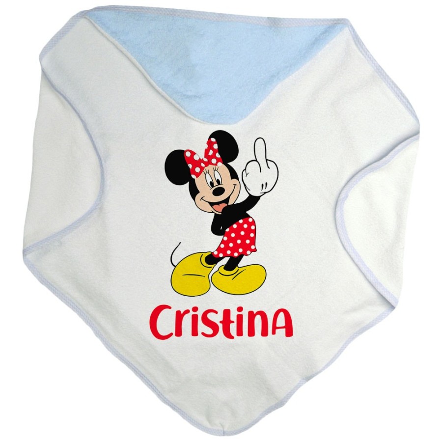 Accappatoio neonato personalizzato con nome topolino - minnie dito medio Cartoon