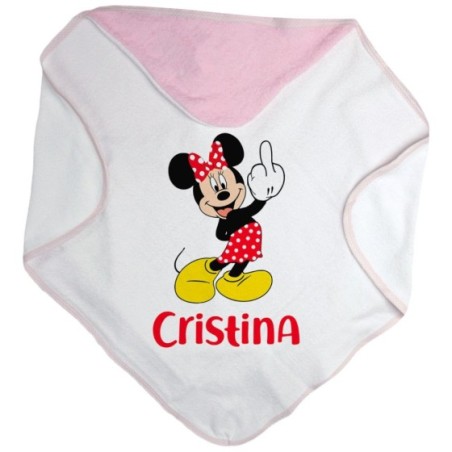 Accappatoio neonato personalizzato con nome topolino - minnie dito medio Cartoon