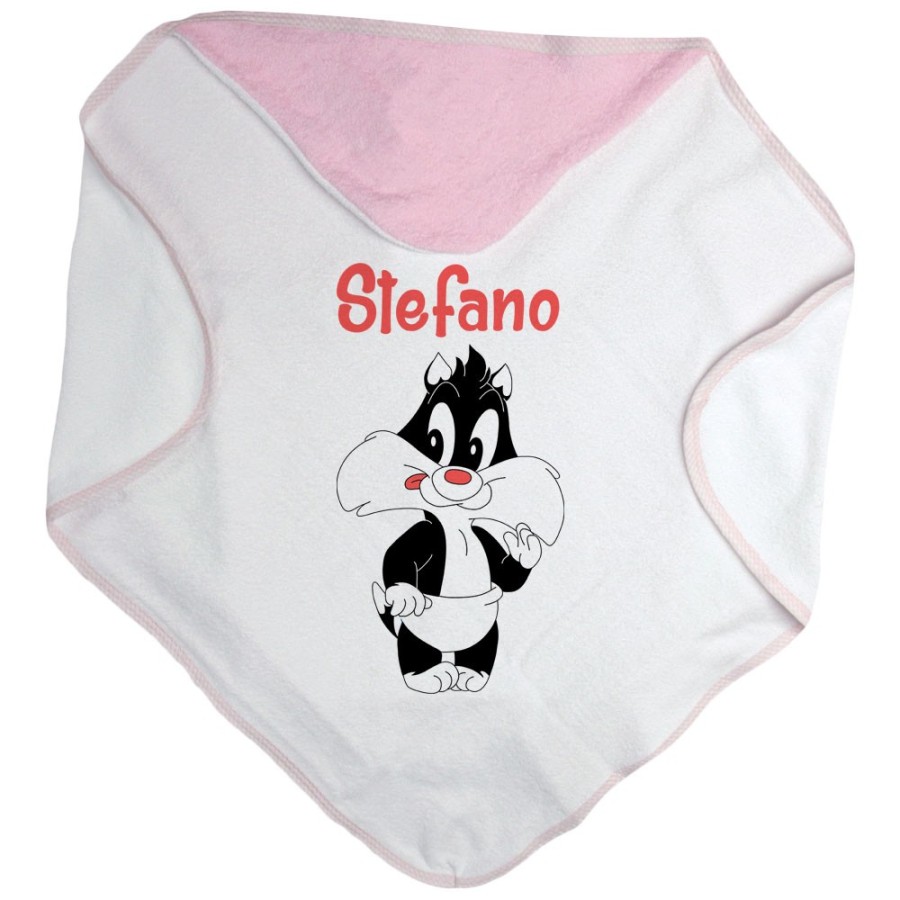 Accappatoio neonato personalizzato con nome baby gatto silvestro Cartoon