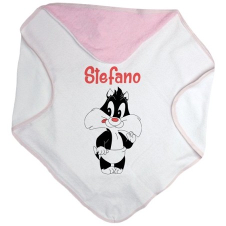 Accappatoio neonato personalizzato con nome baby gatto silvestro Cartoon