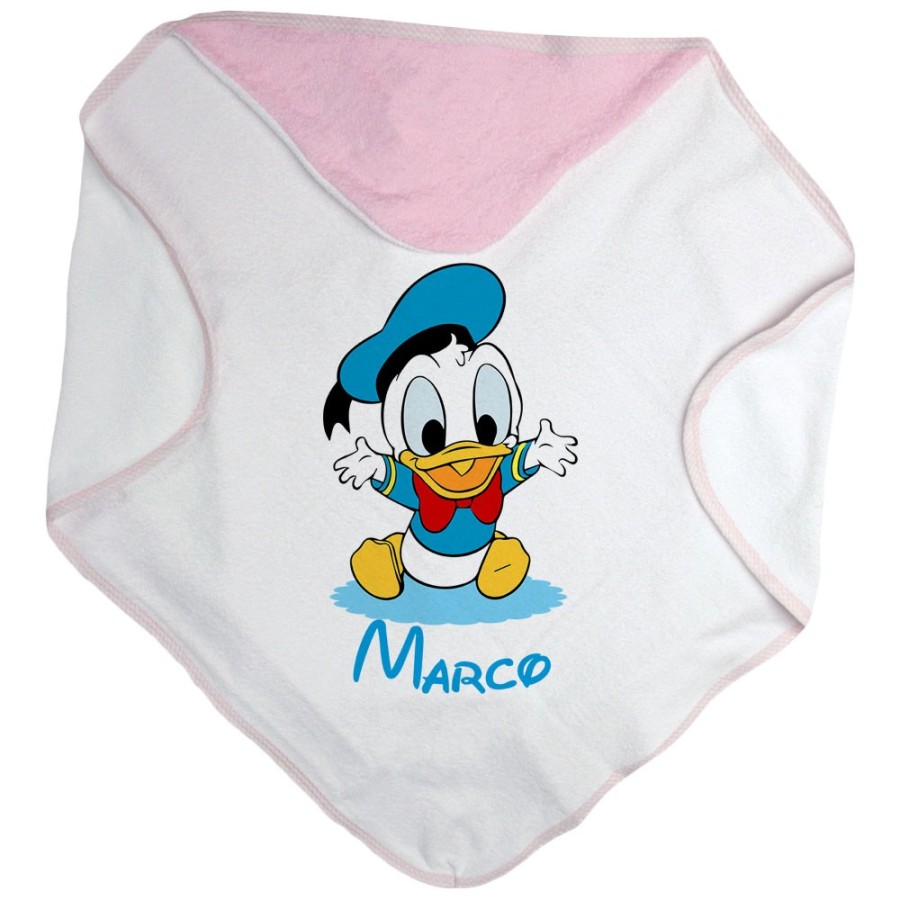 Accappatoio neonato personalizzato con nome baby paperino Cartoon