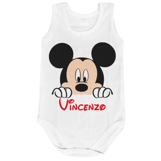Body neonato personalizzato con nome topolino che esce dalla tasca Cartoon