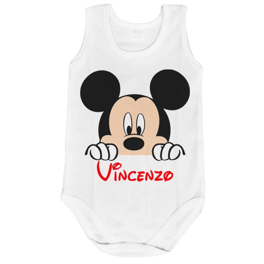 Body neonato personalizzato con nome topolino che esce dalla tasca Cartoon
