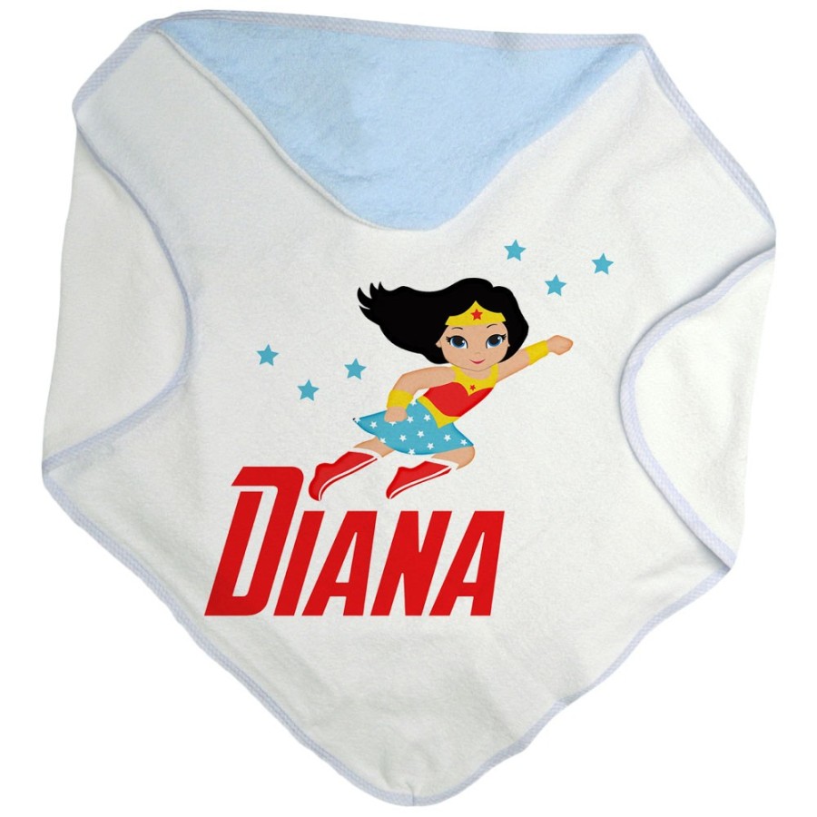 Accappatoio neonata personalizzato con nome baby wonder woman Cartoon