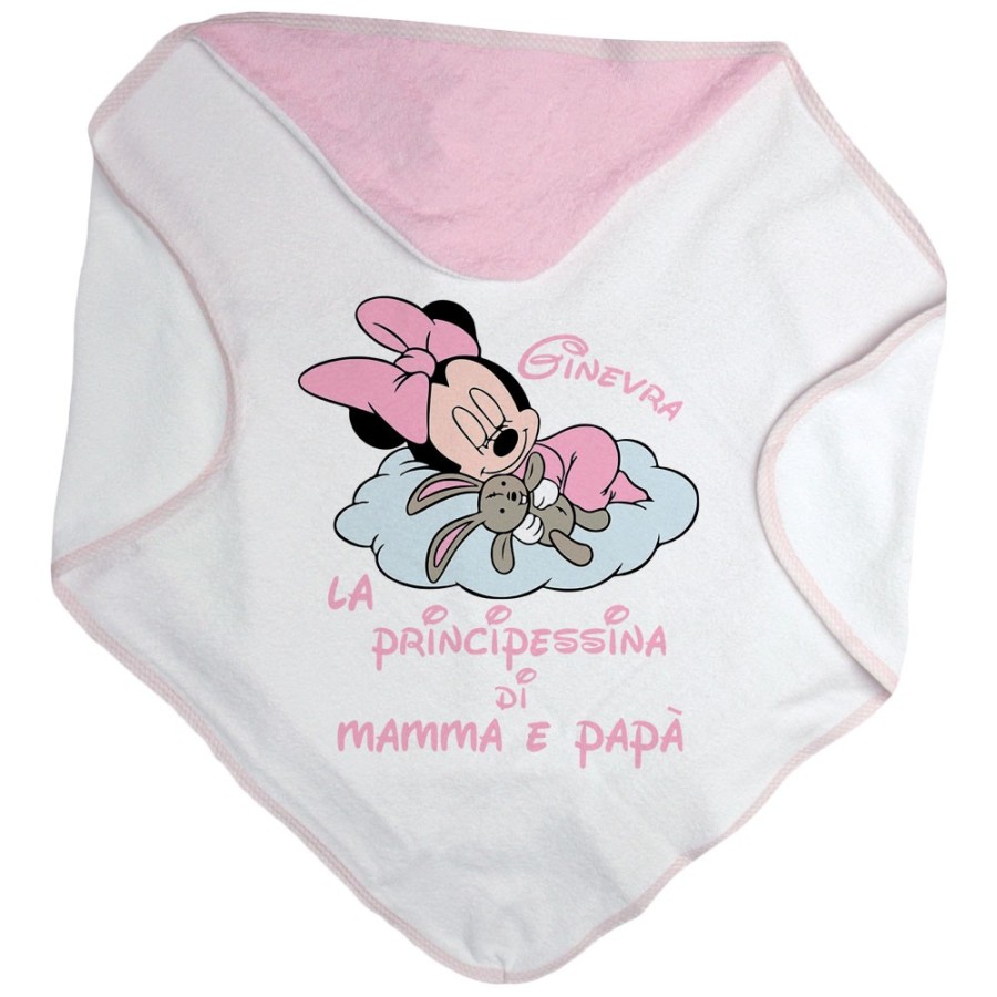 Accappatoio neonata personalizzato con nome baby minnie principessina di mamma e papà Cartoon