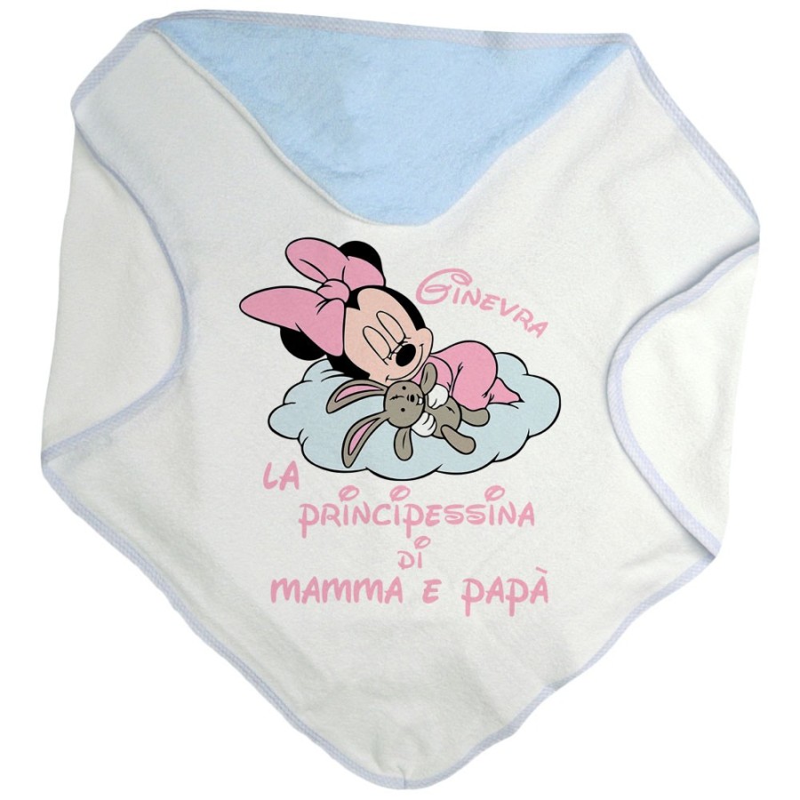 Accappatoio neonata personalizzato con nome baby minnie principessina di mamma e papà Cartoon