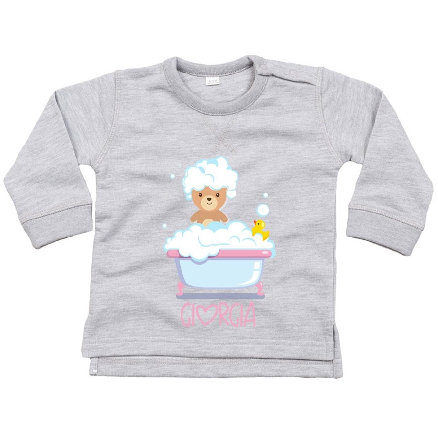 Felpa neonato personalizzata con nome baby bear con paperella Divertenti