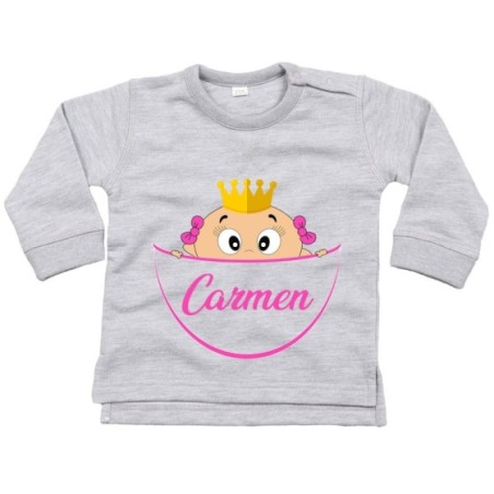 Felpa neonato personalizzata con nome bimbo bimba con la corona esce dalla tasca Divertenti