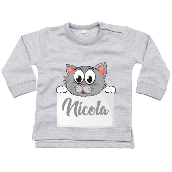 Felpa neonato personalizzata con nome baby gattino Divertenti