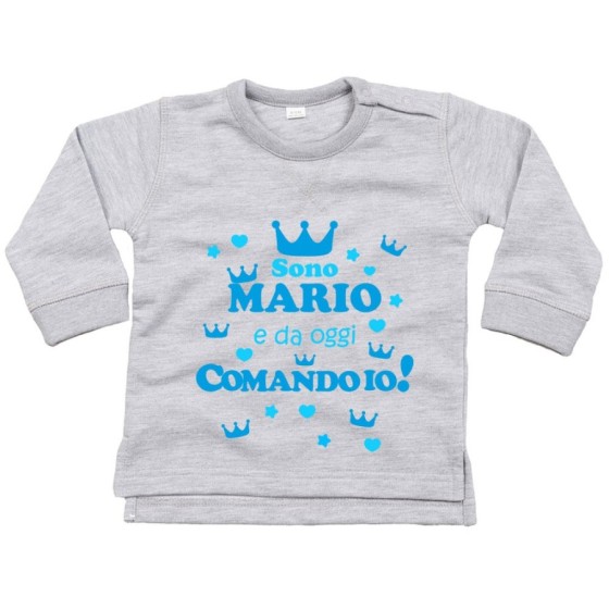 Felpa neonato personalizzata con nome da oggi comando io con corone Divertenti